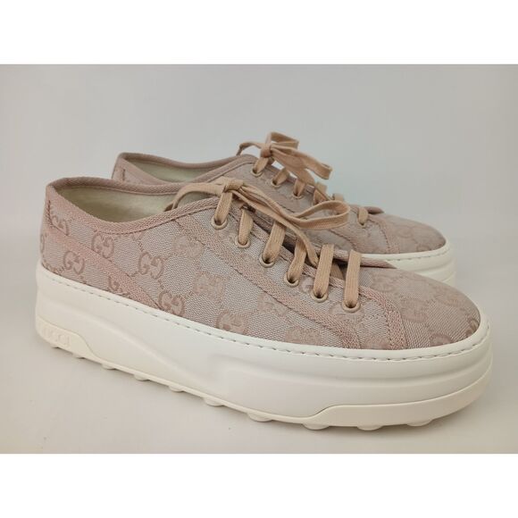 Gucci Pink Canvas Tennis 1977 Trek Low Top GG Sneakers Size 41.5 EU - Picture 1 of 7